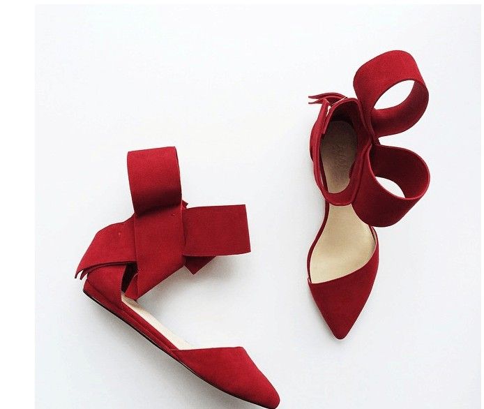 red tie up flats