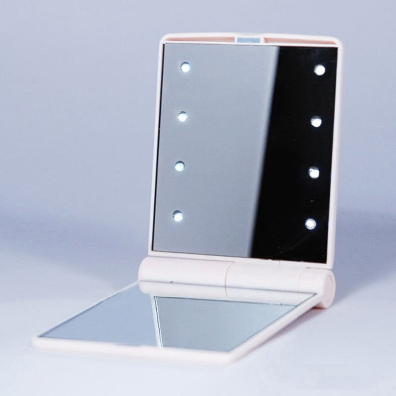 Led Light Girls Makeup Mirror With 8 Folding Cosmetic Hand Portable Pocket Free Dhl Decorative Framed Mirrors Full