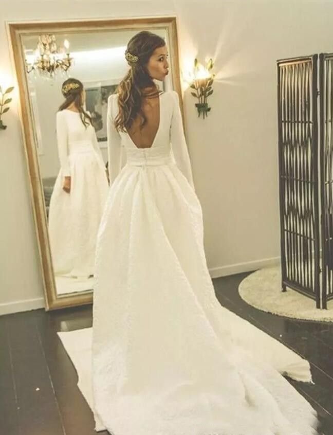 Simple low back wedding dresses Clearance