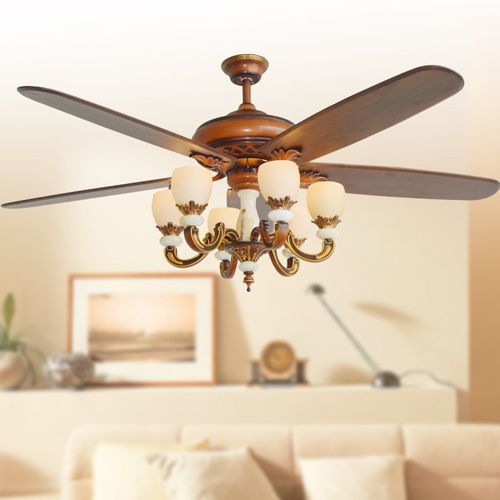 2019 Led Ceiling Fans Lights 72 Inch 5 Blade Retro European American Wooden Fans Led Ceiling Fans Remote Control Indoor Ceiling Fan With 6 Lights From