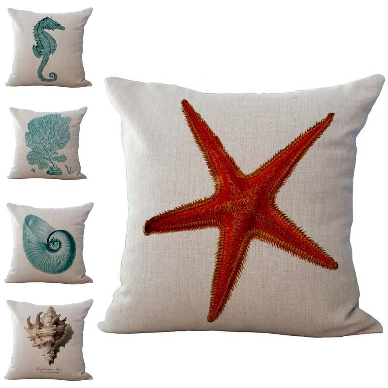 Beach Sea Starfish Coral Conch Throw Pillow Cases Cushion Cover