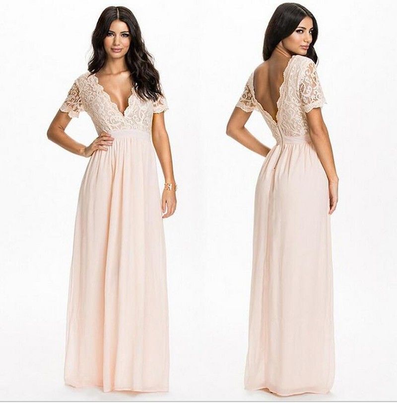 2017 Plus Size Blush Pink Bridesmaid Dresses Sexy Deep V Neck Short