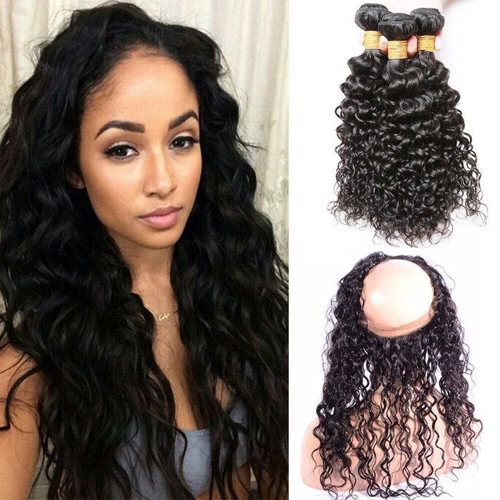2020 Wet And Wavy Indian Full Frontal Bundles Pre Plucked 360 Lace