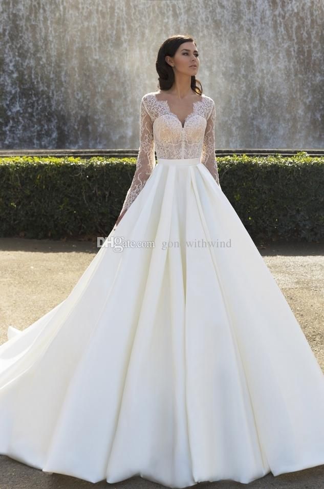 wedding dress lace top satin skirt