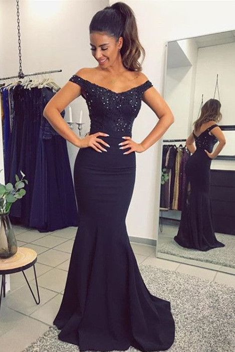 simple navy prom dress