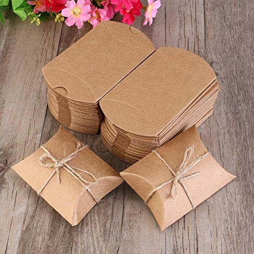 10/50pcs Gold Kraft Paper Pillow Candy Boxes 9*7*2.5cm Wedding Favor Gift Box 