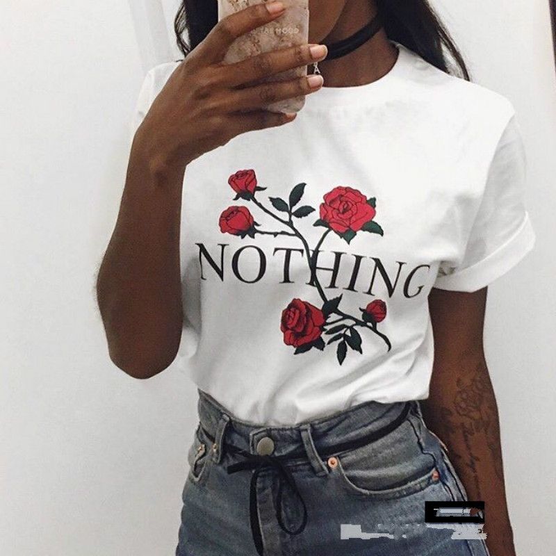 Camisetas de moda para mujer con estampado de rosas Camiseta Summer Floral estampado  de flores con