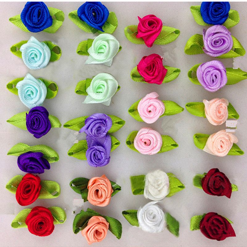 LOT 6 FLEUR EN SATIN BLEU CIEL STRASS SCRAPBOOKING BIJOU DECORATION MARIAGE DIY