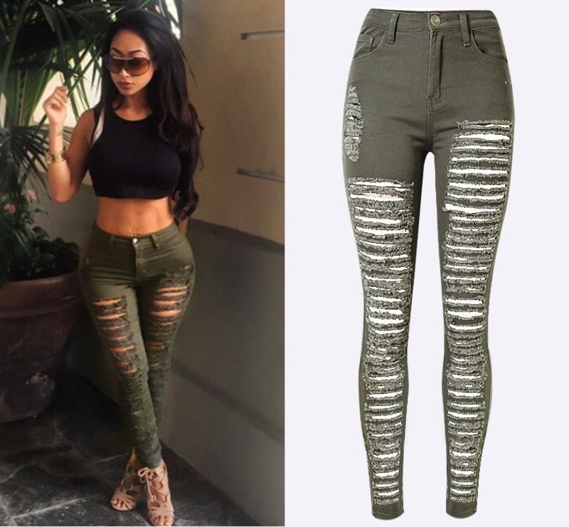 green ripped jeans