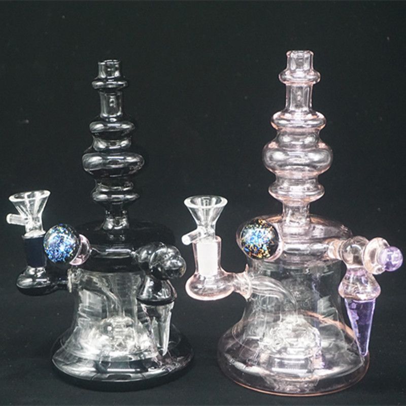 USA Hot Teapot Glass Water Pipe With UV Ball Luminous In Night Black