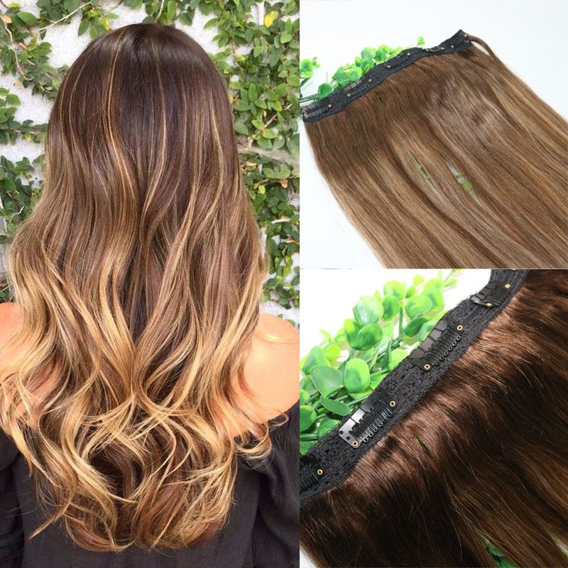 Ombre Strawberry Honey Blonde With Brown Highlights One Piece Clip In Human Hair Extensions 5clips With Lace Piece Remy Human Hair Canada 2019 From