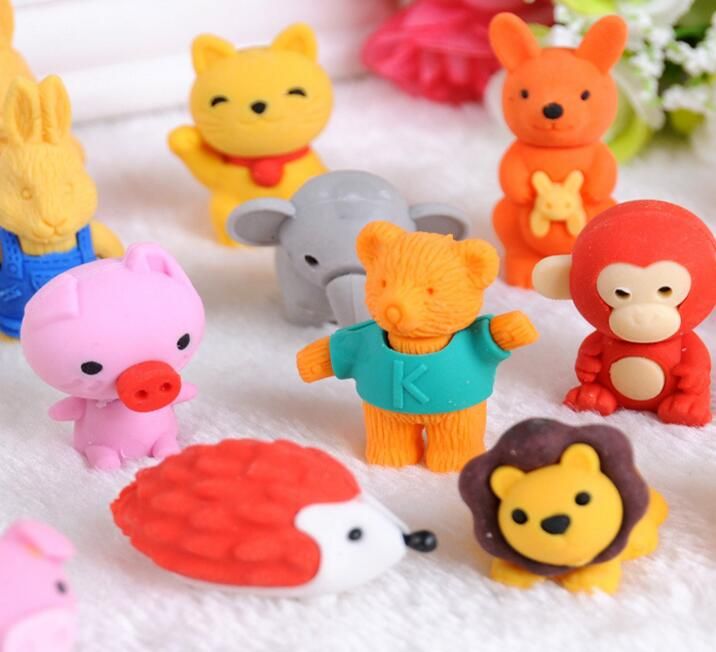 2021 30 Style Mix Lovely Cartoon Animals Pencil Eraser Cute Rubber