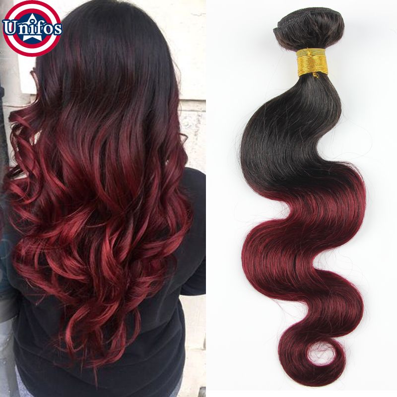 Ombre Peruvian Virgin Hair Body Wave 1 Bundle Ombre Burgundy Human