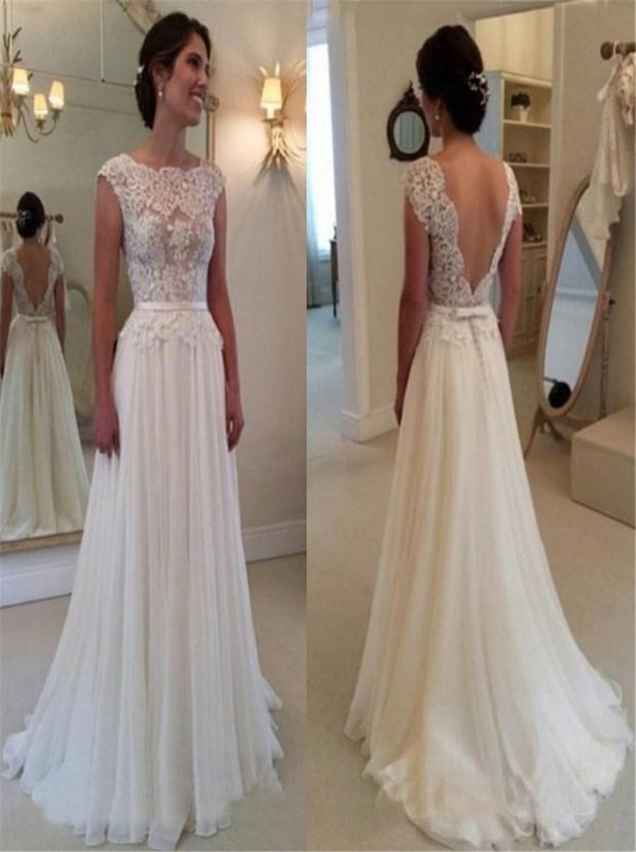 chiffon wedding dress with lace top