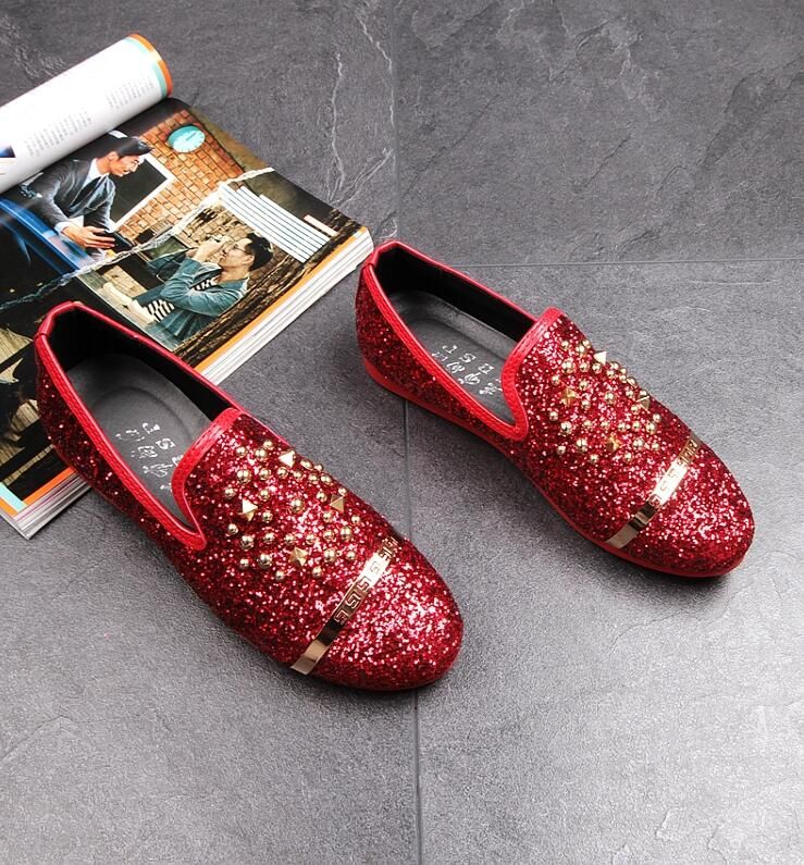 New Dandelion Spikes Flat Leather Shoes Rhinestone Fashion Mens Loafers ...