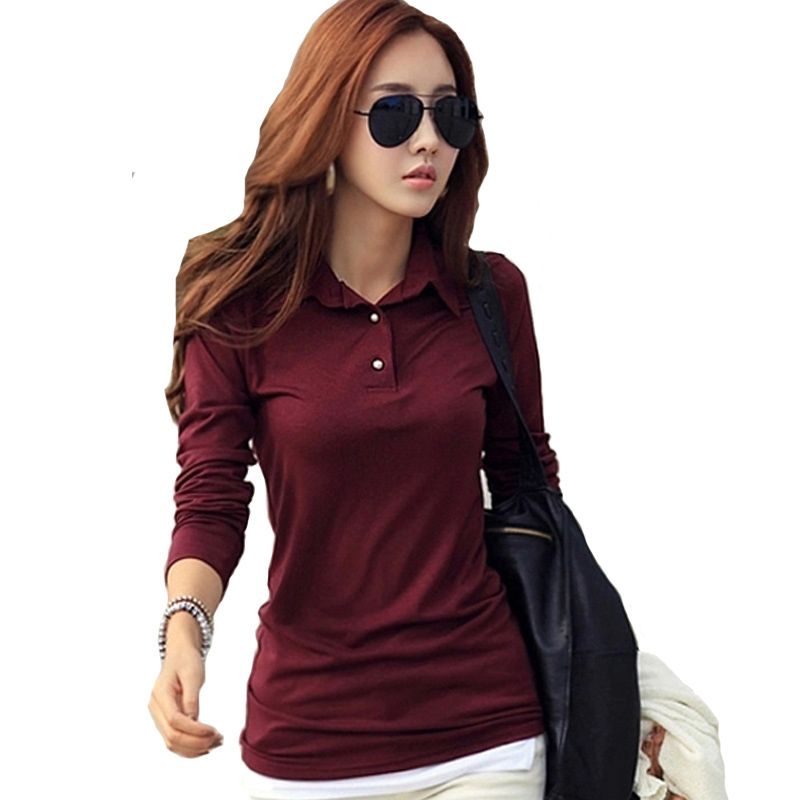 Primavera Otoño Casual Polo Mujer Nueva Manga Larga Slim Polos Negro Blanco Rojo Mujer Tops Para Dama Polo Camisa Femme De 18,18 € | DHgate