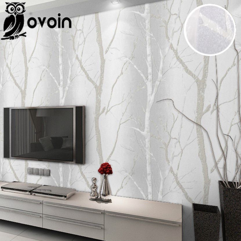 Grey Beige Minimalist Nature Birch Tree Forest Woods Wallpaper Wall Coverings Modern Design Bedroom Wall Paper For Living Room I Wallpaper Hd I