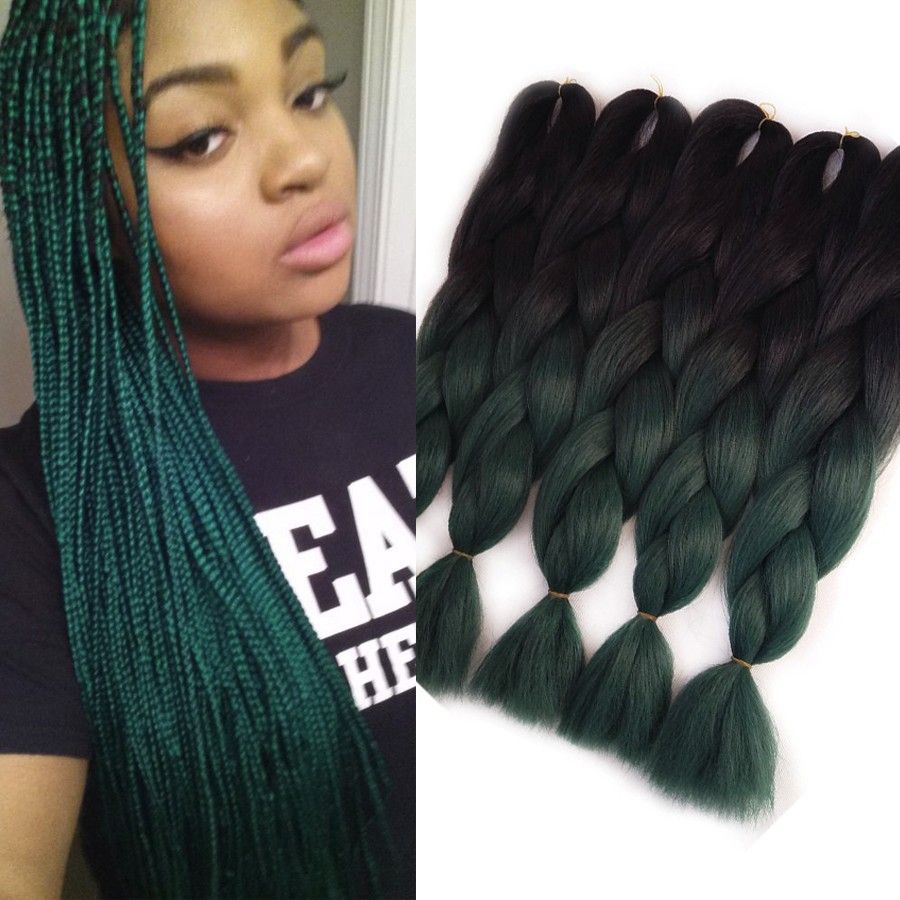 Verves Green Two Tone Ombre Kanekalon Braiding Hair 24inch Nice