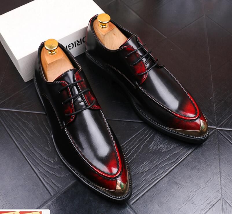 Genuine Leather Men Dress Shoes, Wine 