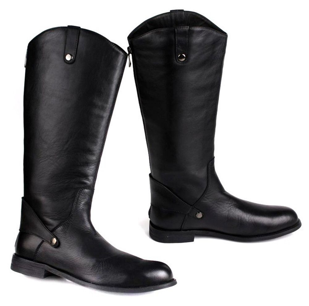 Large Size 2017 Fashion Black Knee High Mens Boots Genuine Leather