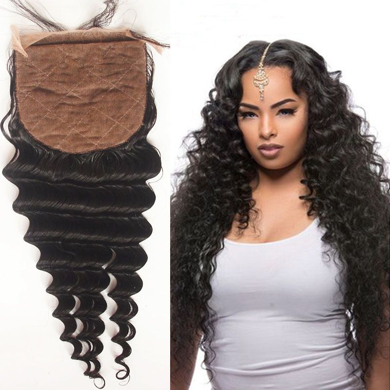 Unprocessed Virgin Human Hair Silk Closure Deep Wave Natural Color