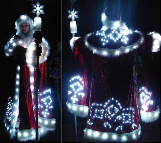 Christmas LED Costumes Santa Claus Adult Cosplay Outfit Suit Luminous Xmas Costume Stage 
