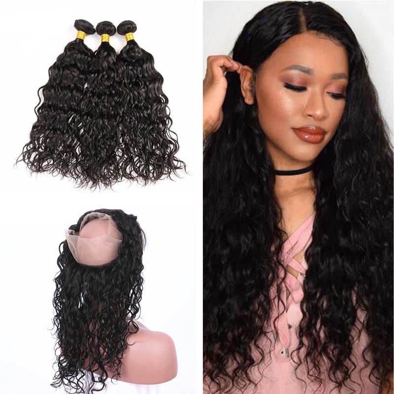 2020 Water Wave 360 Lace Frontal Closure With Weaves Virgin