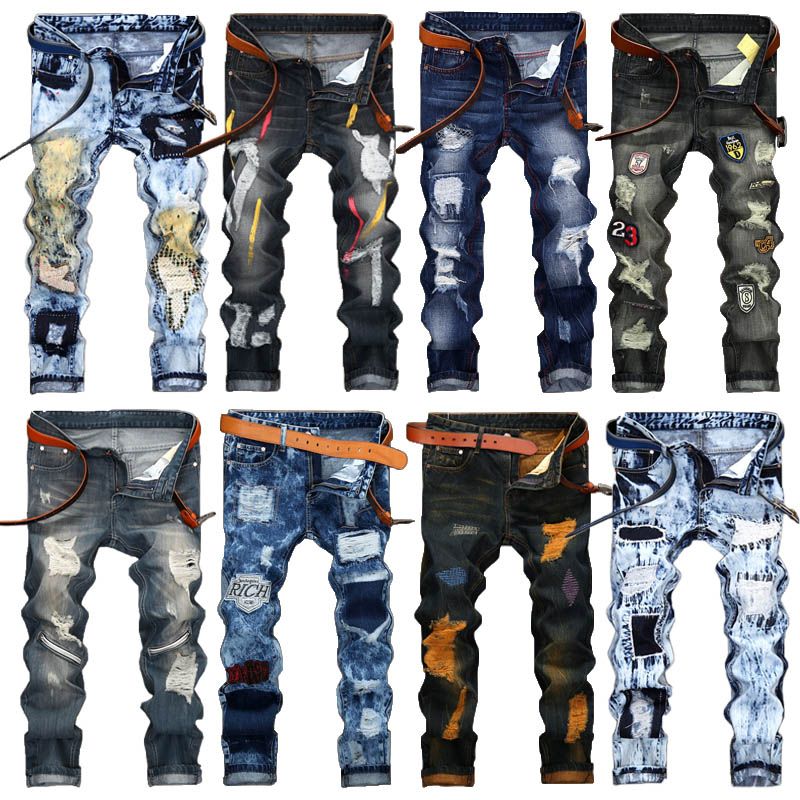 Fashion Vintage Mens Ripped Jeans Pants 