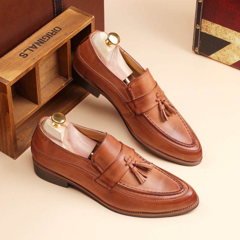 British Men's Oxford Leather Tassel Flat Casual Loafers Dress  Shoes Business