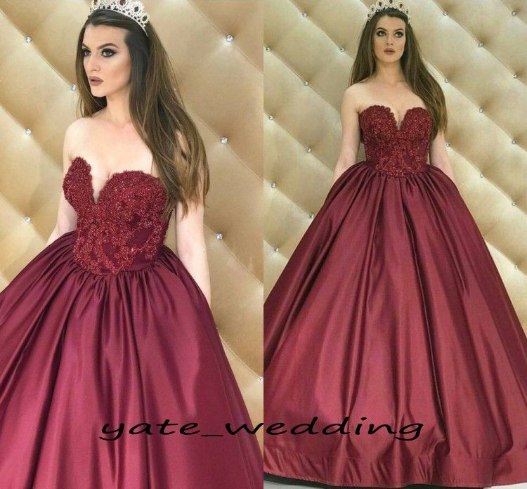 Compra Vestidos De Quinceañera De Satén Rojo Vino Vestidos De Novia Con  Cuentas Hasta El Suelo Vestidos De Fiesta Sin Respaldo Dulces Vestidos De  Dieciséis Vestidos De Noche Formales Barato | Entrega