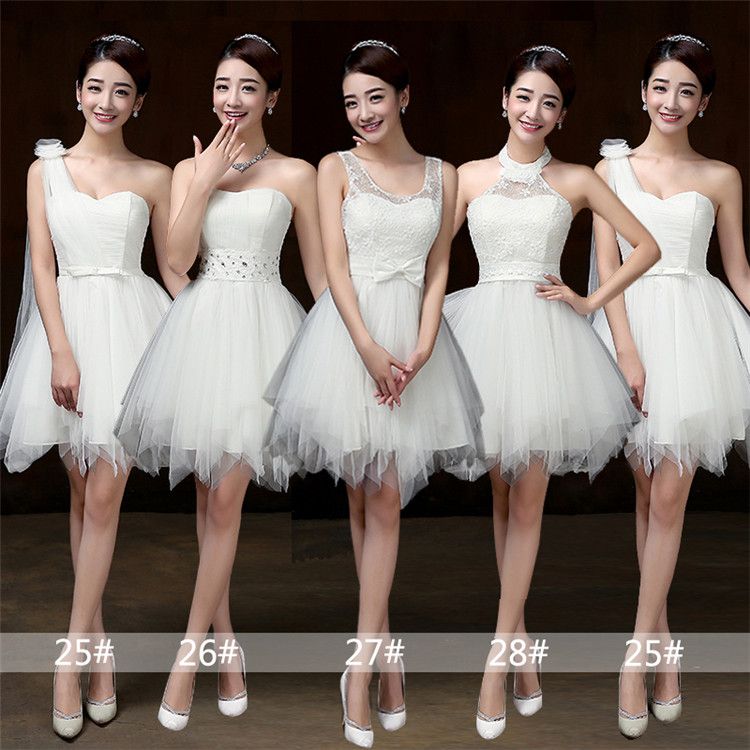 nuevos vestidos de dama de honor cortos blancos mujeres boda fiesta de cóctel elegantes