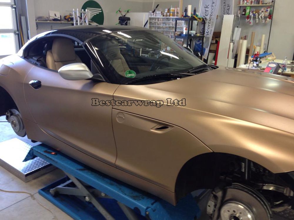 Champagne Gold Matte Chrome Metallic Vinyl Car Wrap Film With With Air