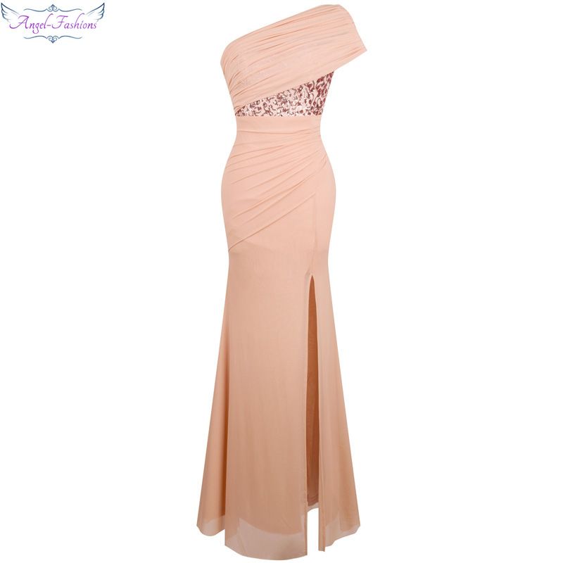 Angel-fashions Damen Eine Schulter Gerafft Falten Pailletten Teilt Formales Kleid