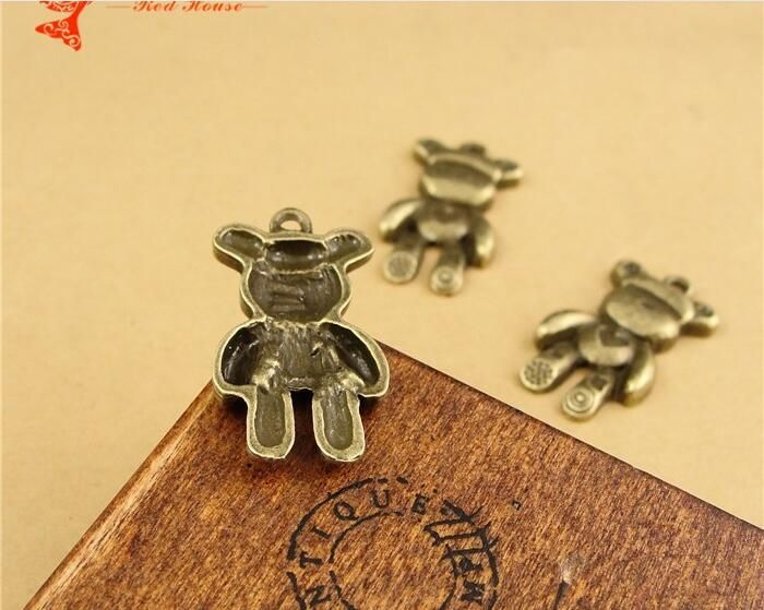 Pair of Gold-tone Metallic Plastic Large Dimensional Teddy Bear Charm