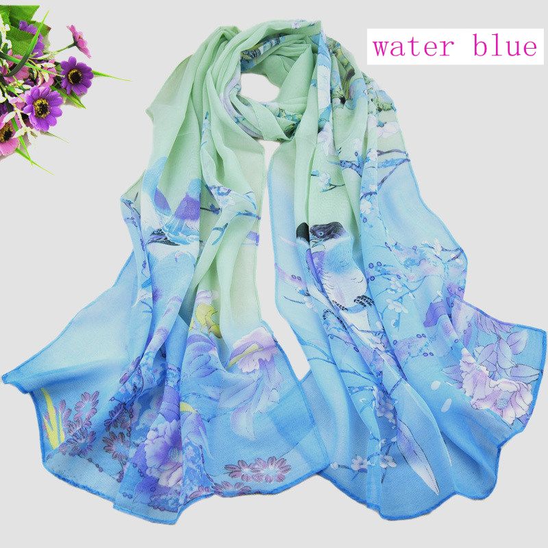 2020 Womens Fashion Scarves Chinese Style Satin Flower Oil Painting