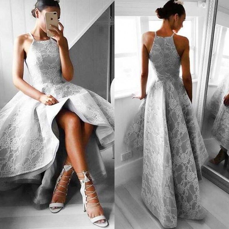 silver high low dresses