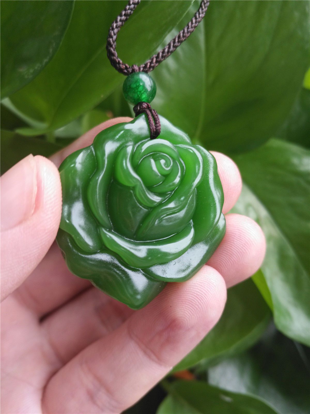 Natural Green Jade Rose Flower Goldfish Necklace Pendant HandCarved Lucky Amulet