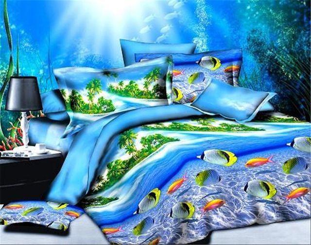 Wholesale Beach Themed Duvet Cover Sets Blue Sea Fish Bedding Set