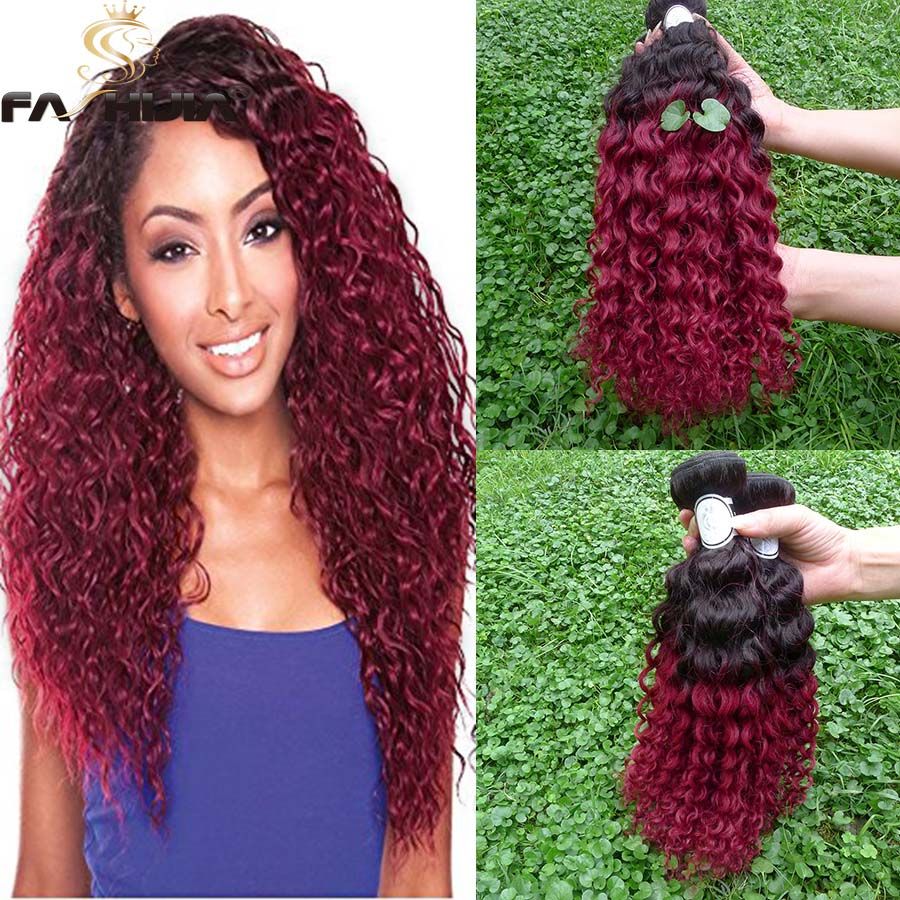 Ombre Bright Red Hair Extensions Brazilian Curly Wave Virgin Hair