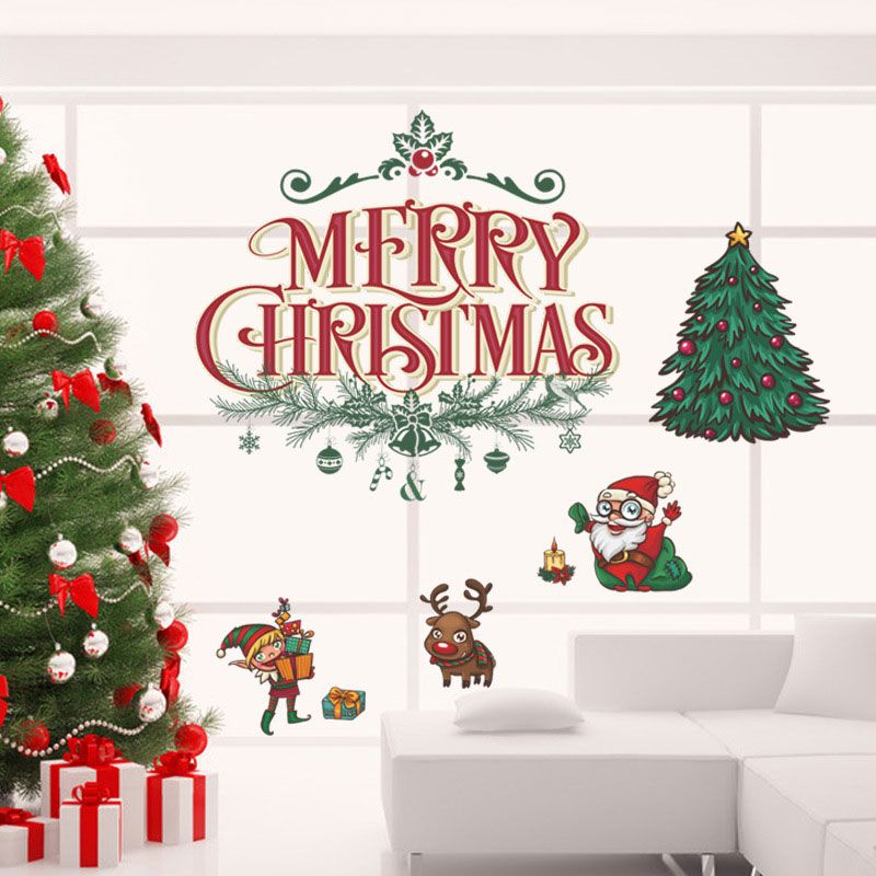 Hot Sale Merry Christmas Xmas Tree Santa Claus Cartoon Wall Sticker Window Home DIY Decal Decor Decal Wall Decal Wall Art From Kity12, $3.02