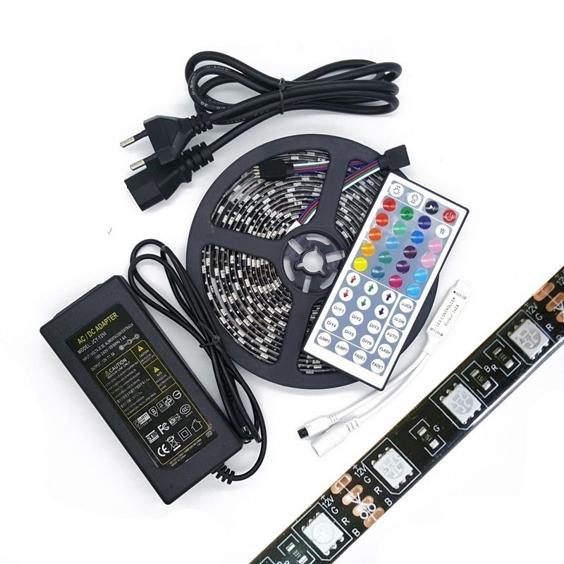 5M 5050 SMD RGB 300 LEDs Strip Light Black PCB/ Remote/ Power Supply 