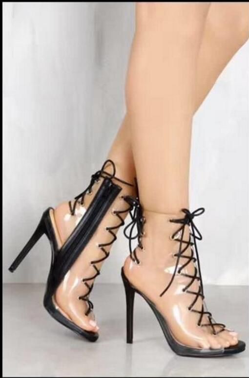 clear lace up booties