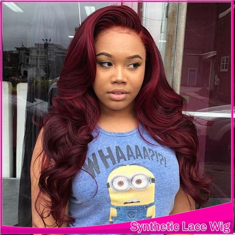Hot Sexy Burgundy Red Body Wave Long Wigs With Baby Hair Glueless