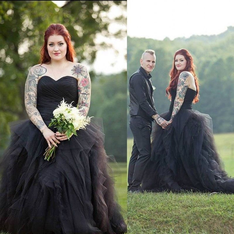 Discount Gothic Black Wedding Dress Ruched Sweetheart Sleeveless