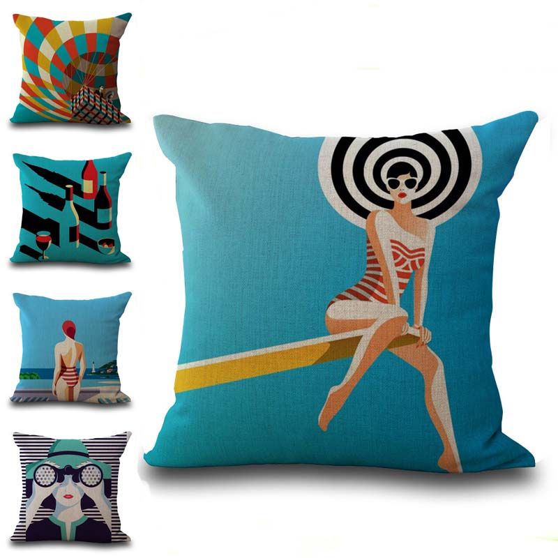 Beach Bikini Girls Fire Balloon Throw Pillow Cases Cushion Cover