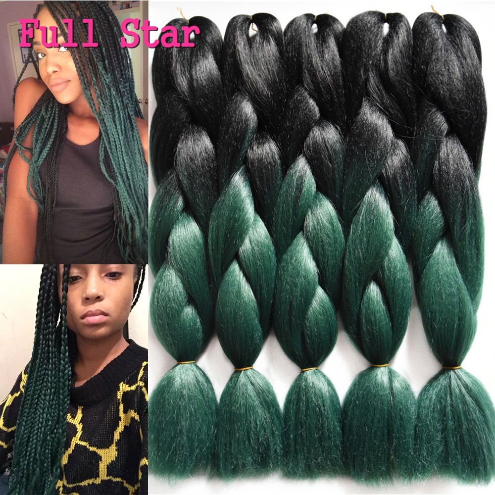 24 Inch 100g Crochet Braiding Hair 24 100g Black Teal Green Ombre