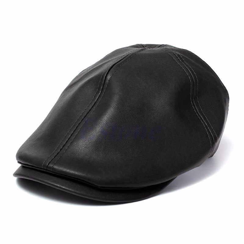 black leather golf cap