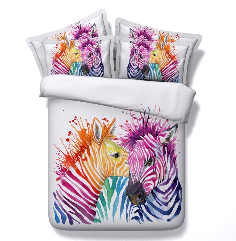 Animal Printed Bedding Sets 3d Colorful Zebra Comforter Sets Queen