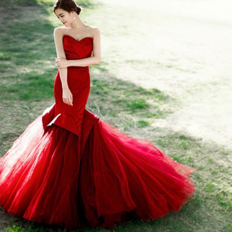 red mermaid wedding gown