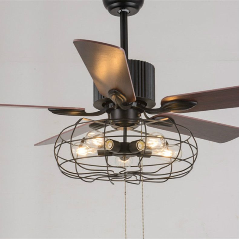 2020 Loft Vintage Ceiling Fan Light E27 Edison 5 Bulbs Pendant